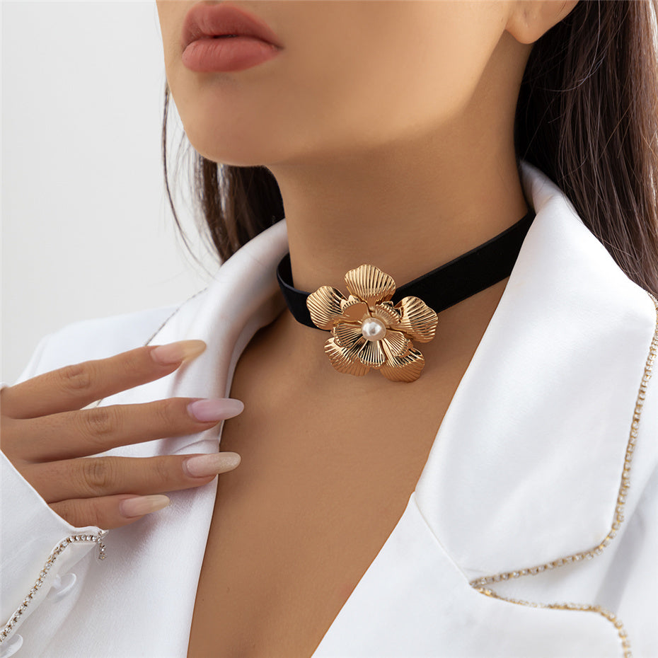 Cheryl Velvet Rose Flower Choker Necklace