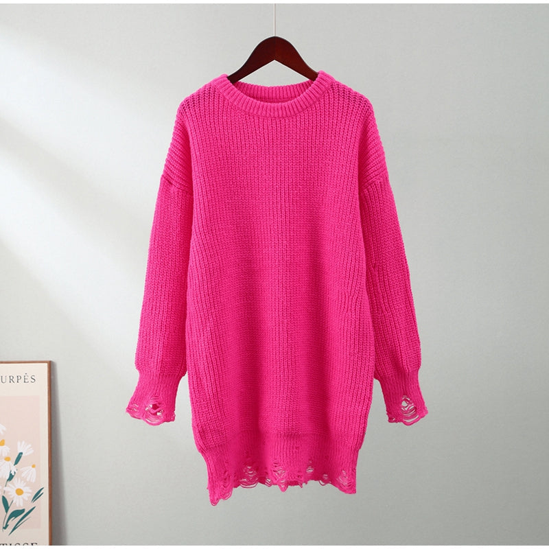 Dawn Ripped Crew Neck Long Sleeve Women Knit Sweater