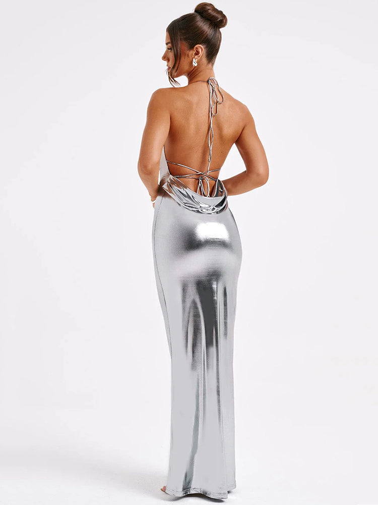 Peggy Satin Backless Sexy Maxi Dress