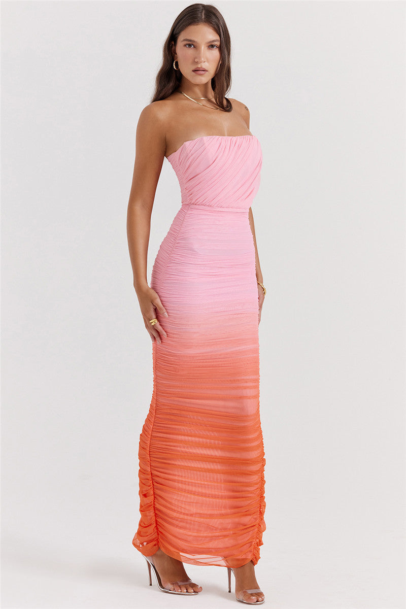 Becki Gradient Strapless Backless Sexy Maxi Dress