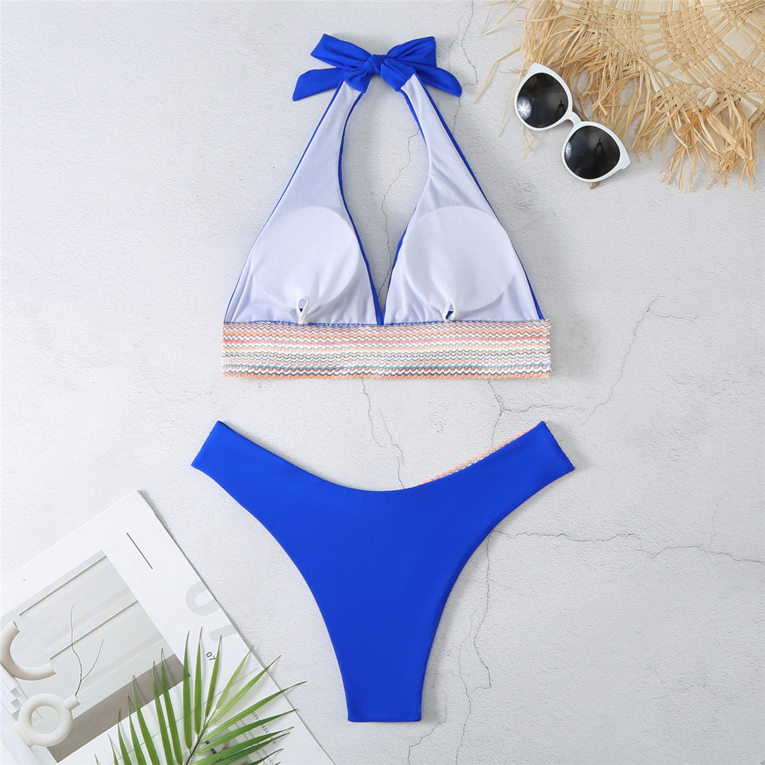 Carly Splicing Halter V Neck Bikini