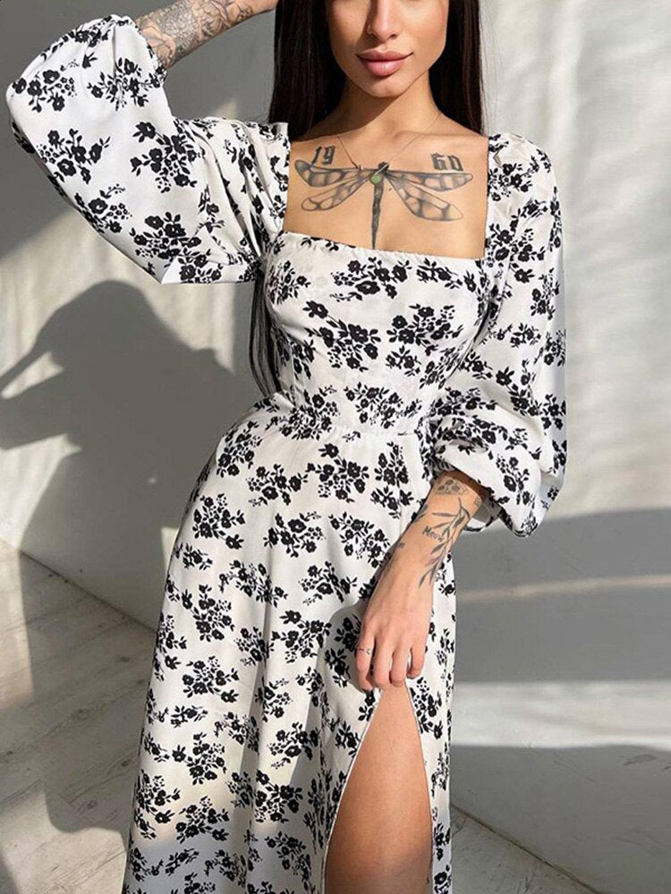 Dina Floral Print Backless Midi Dress