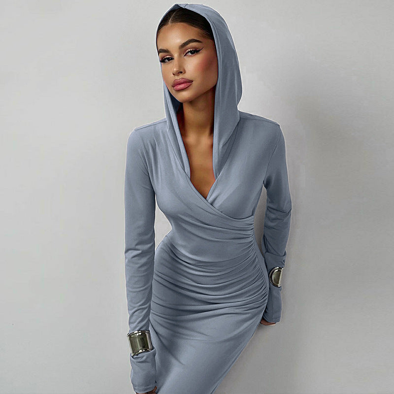 Ellen V Neck Hooded Maxi Dress