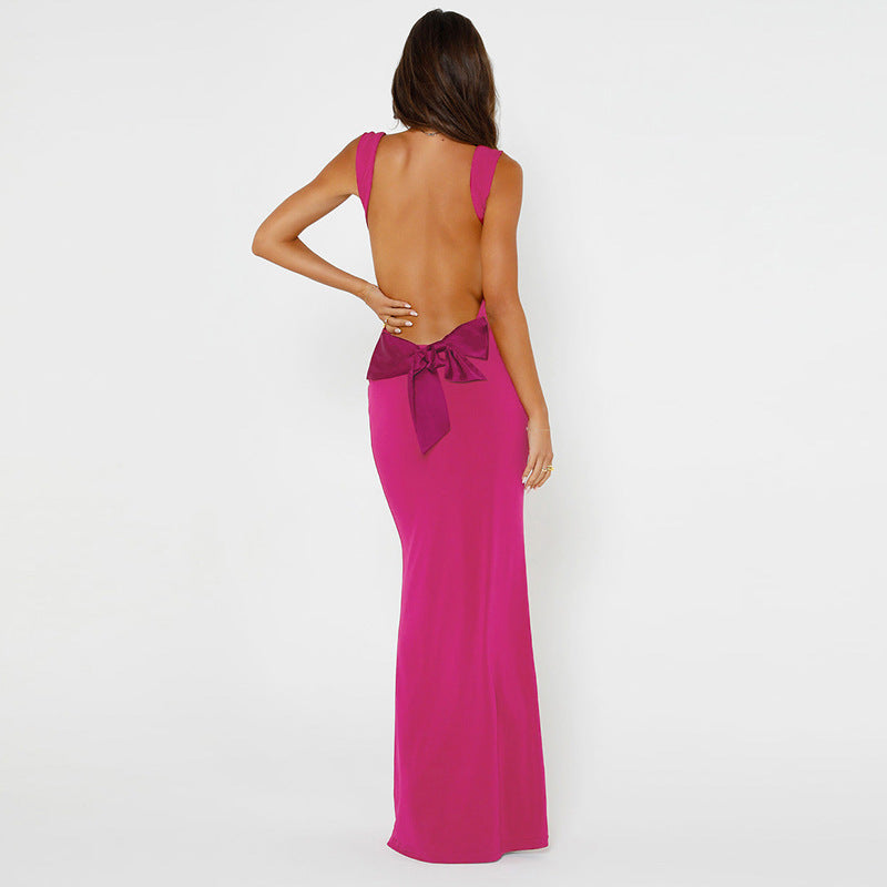 Lillian Bow Backless Bodycon Maxi Dress