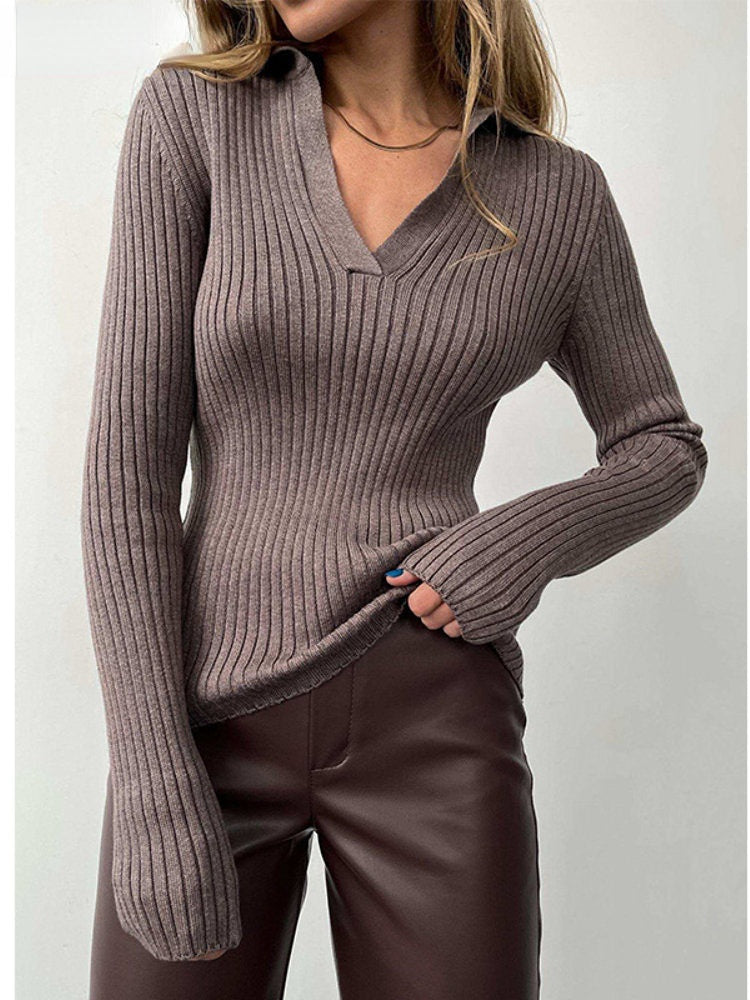 Cindy Polo Collar Slim Women Sweater