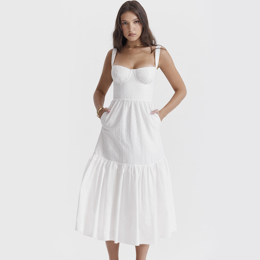 Ruth White Spaghetti Strap Midi Dress