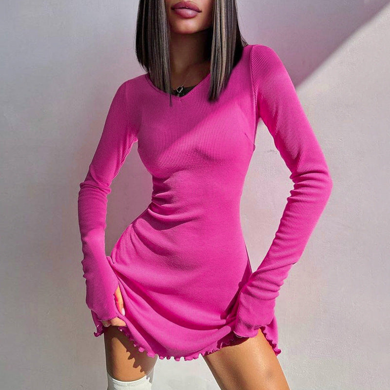 Tara Ribbed Long Sleeve Sexy Mini Dress