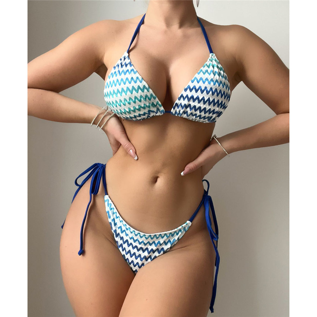 Carol Wave Striped Halter Brazilian Bikini