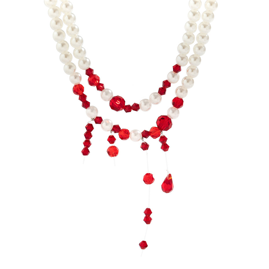 Dawn Vintage Red Blood Pearl Chain Necklace