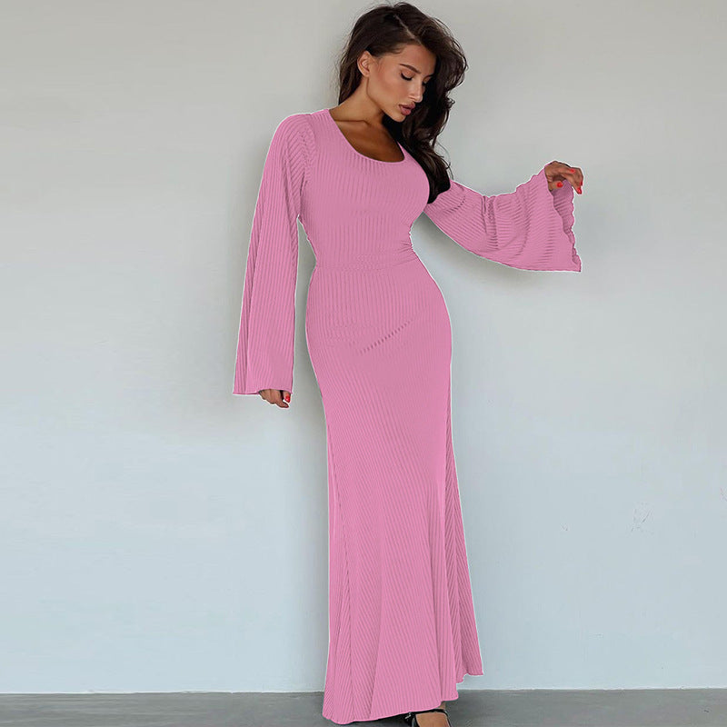 Penelope Ribbed Lace-up Long Sleeve Maxi Dress