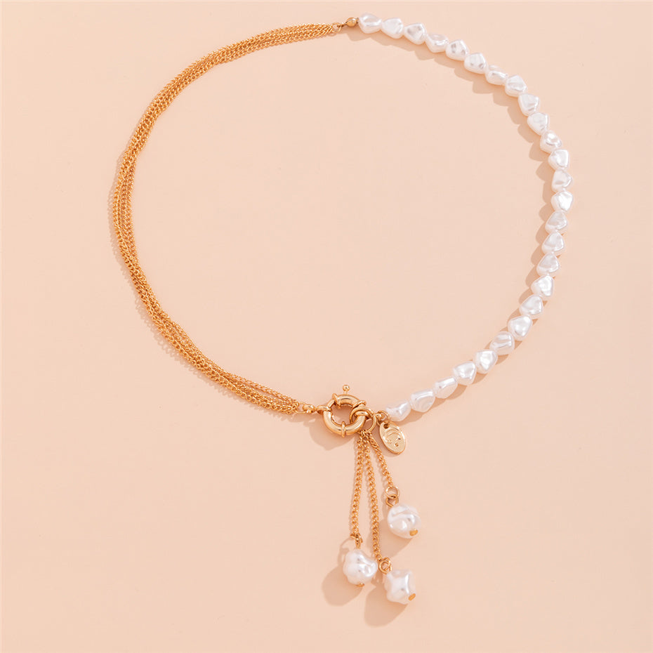 Claire Kpop Irregular Pearl Pendant Necklace