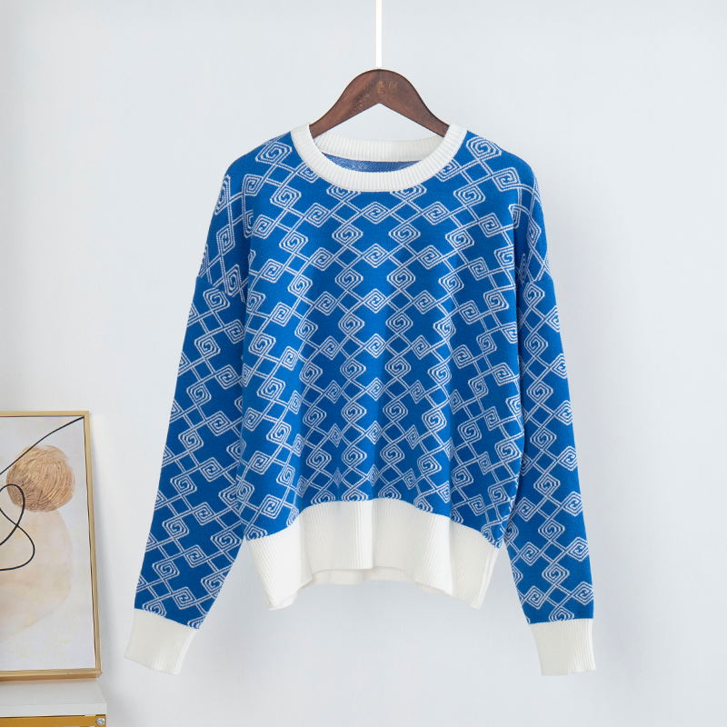 Adrianne Plaid Long Sleeve Oversize Knitted Women Pullover