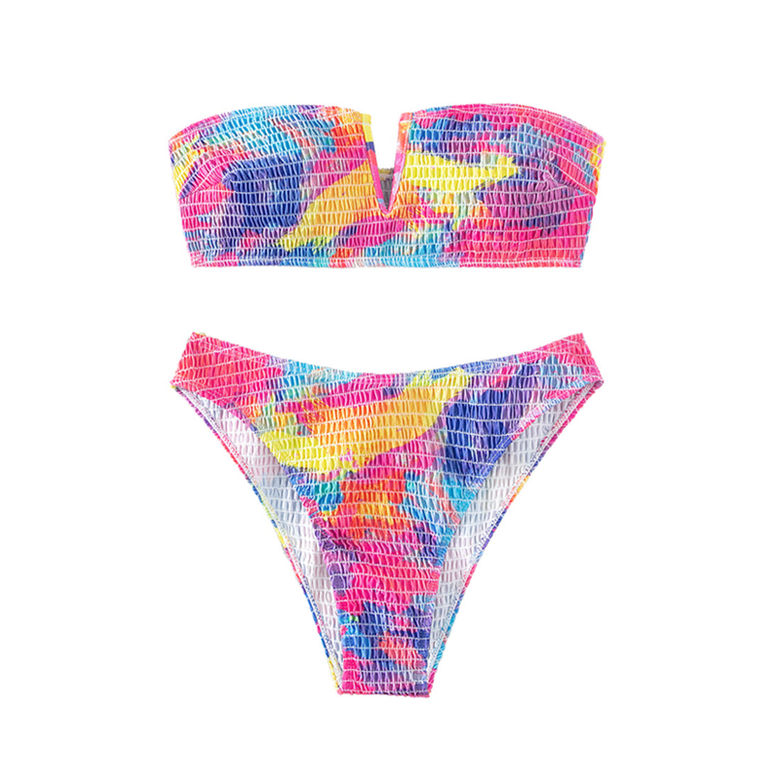 Dawn Printed Bandeau Wrinkled V Shaped Bikini