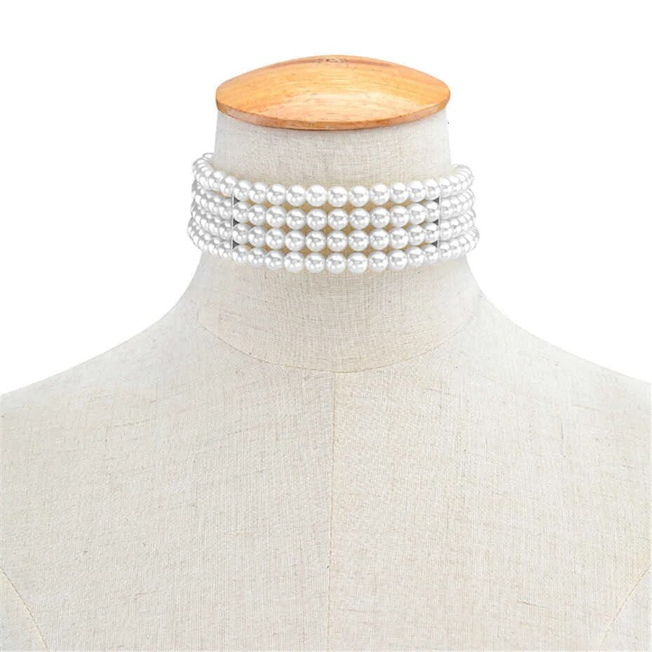 Lori Multilayer White Pearl Choker Necklace