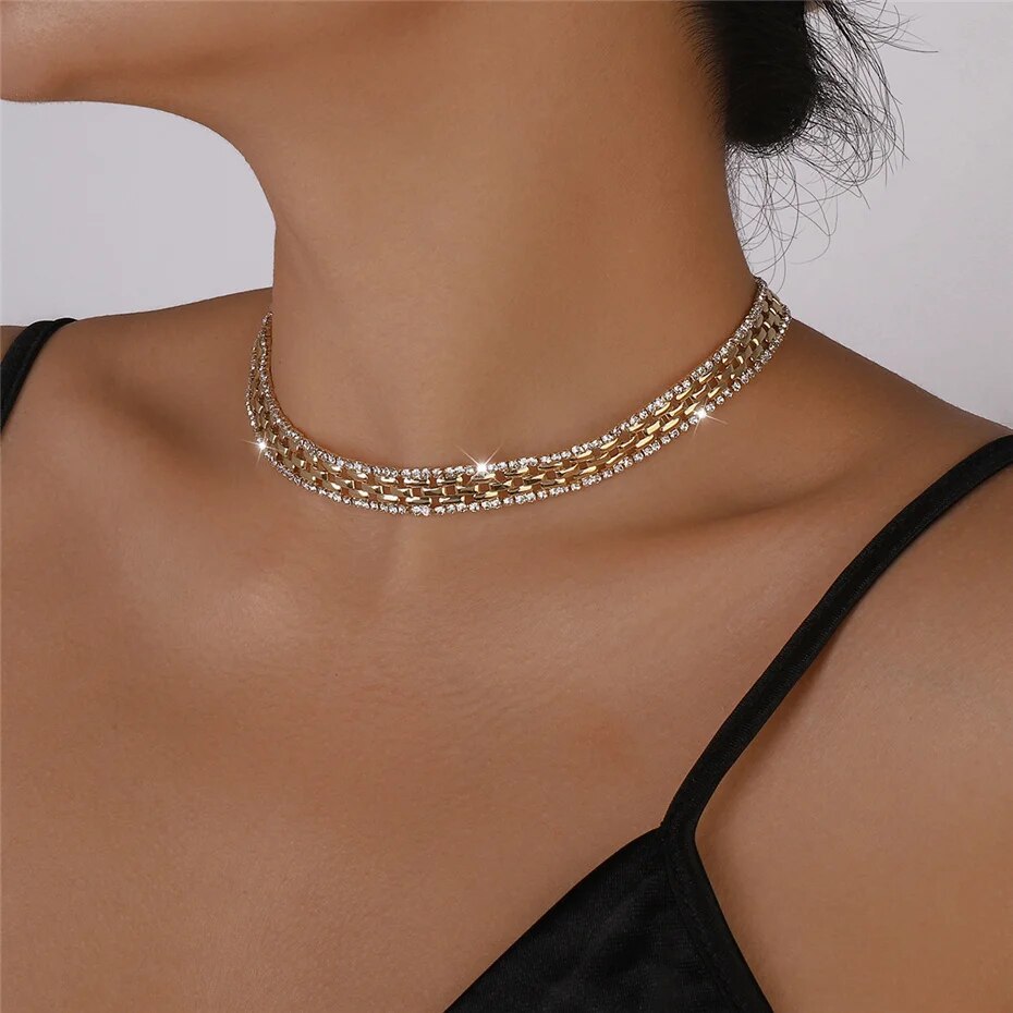 Tanya Geometric Rhinestones Square Chain Necklace