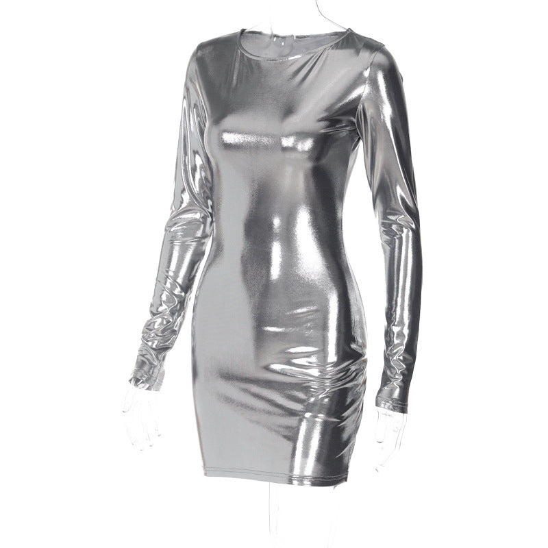 Martha Shiny Long Sleeve Skinny Mini Dress