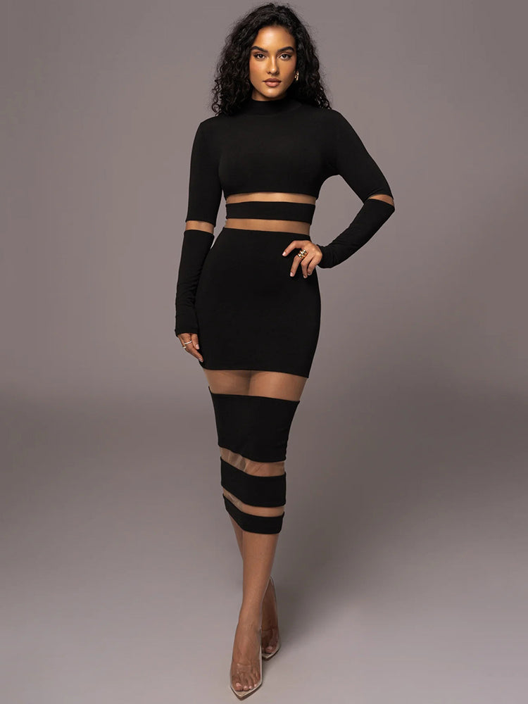 Heather Patchwork Bodycon Sexy Midi Dress