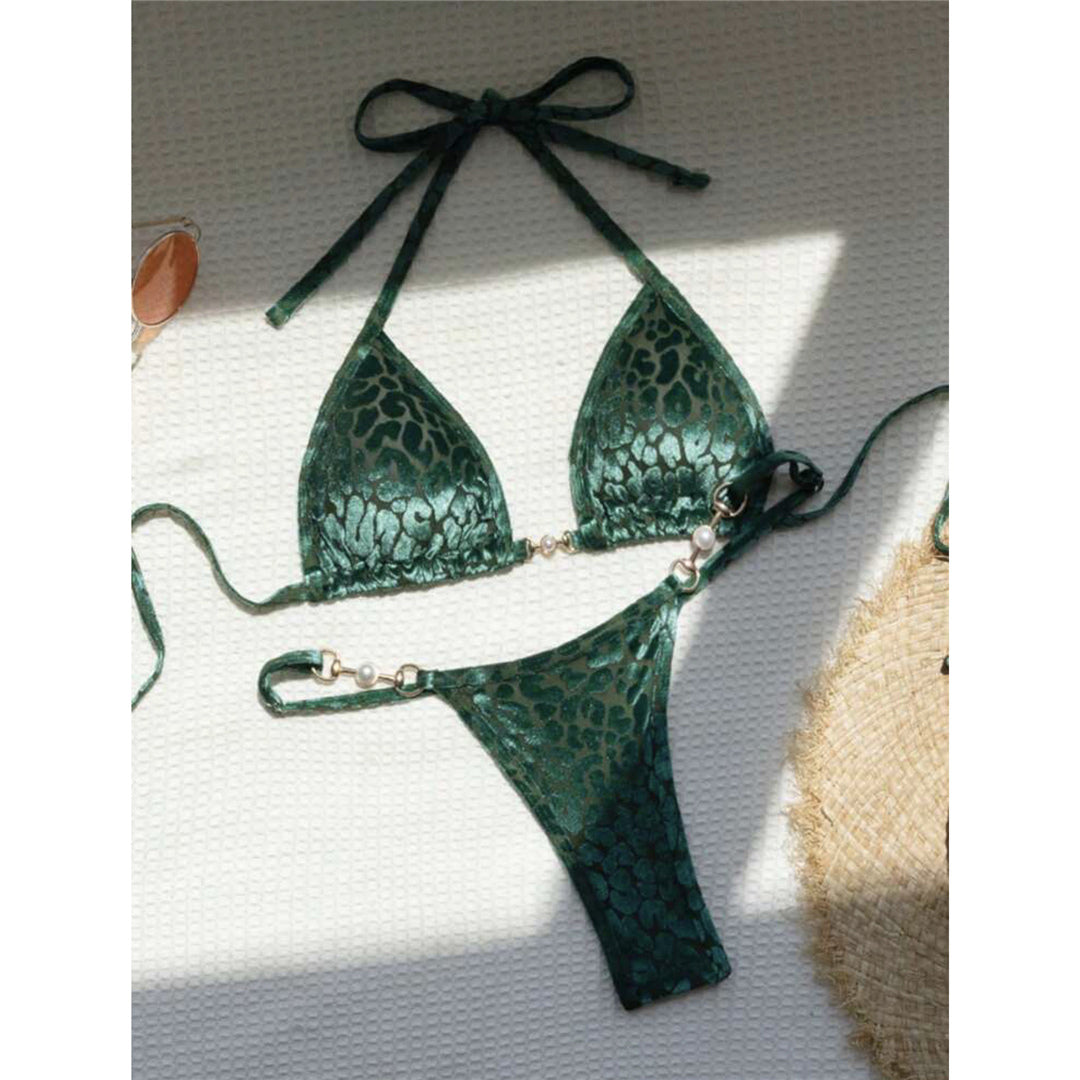 Deborah Leopard Halter Mini Micro Thong Bikini