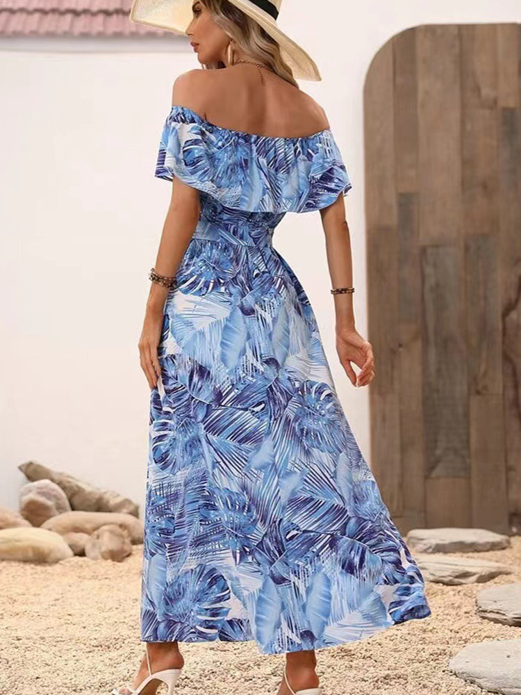 Angela Backless Off Shoulder Slit Boho Maxi Dress