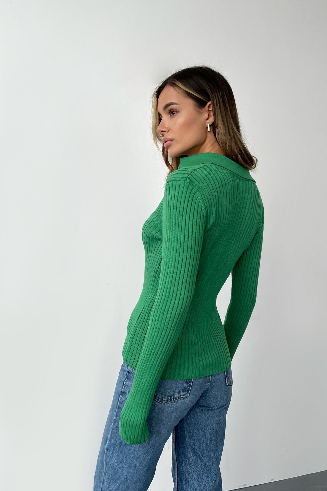 Cindy Polo Collar Slim Women Sweater