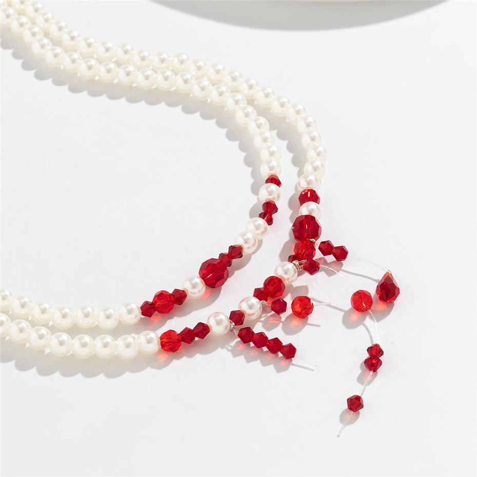 Dawn Vintage Red Blood Pearl Chain Necklace