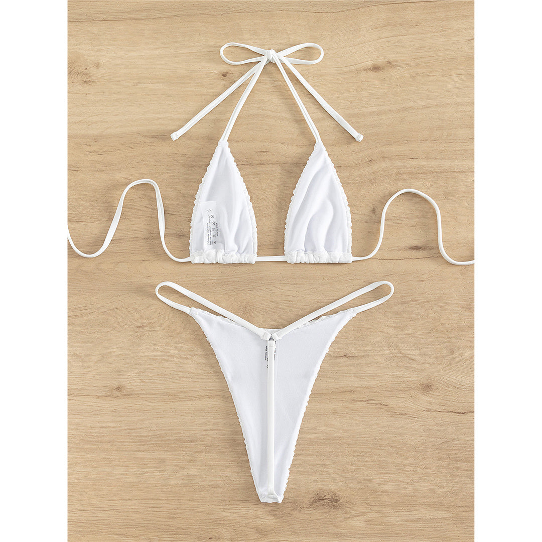 Whitney Wrinkled Halter Mini Micro Thong Bikini