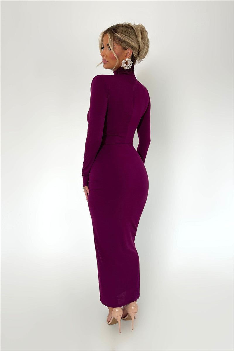 Janice Turtleneck Long Sleeve Bodycon Maxi Dress