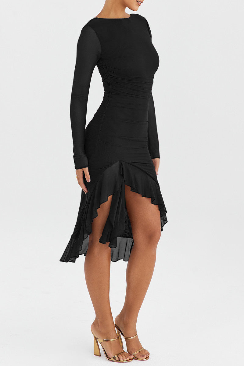 Candice Ruffle Ruched Midi Dress