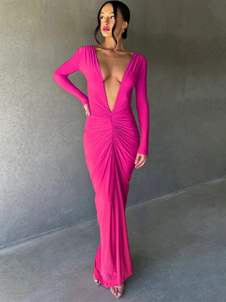 Denise Deep V Neck Ruched Maxi Dress