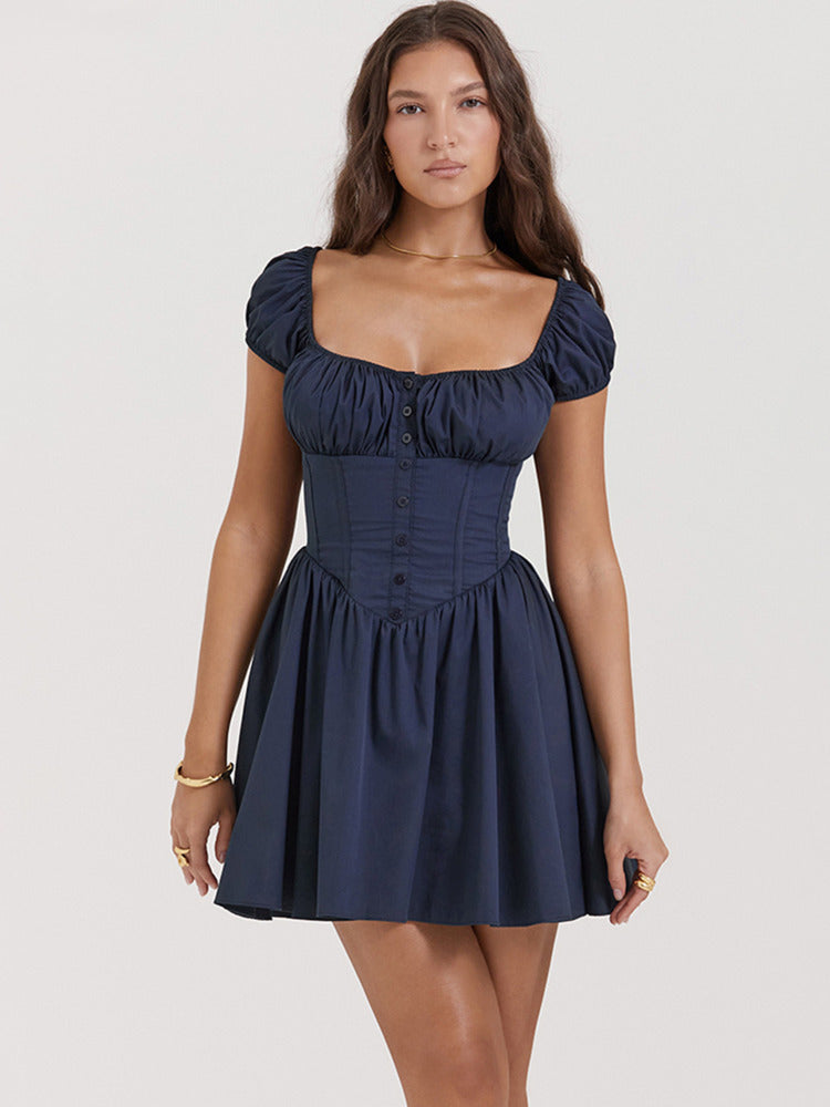 Charlotte Square Collar Pleated Mini Dress