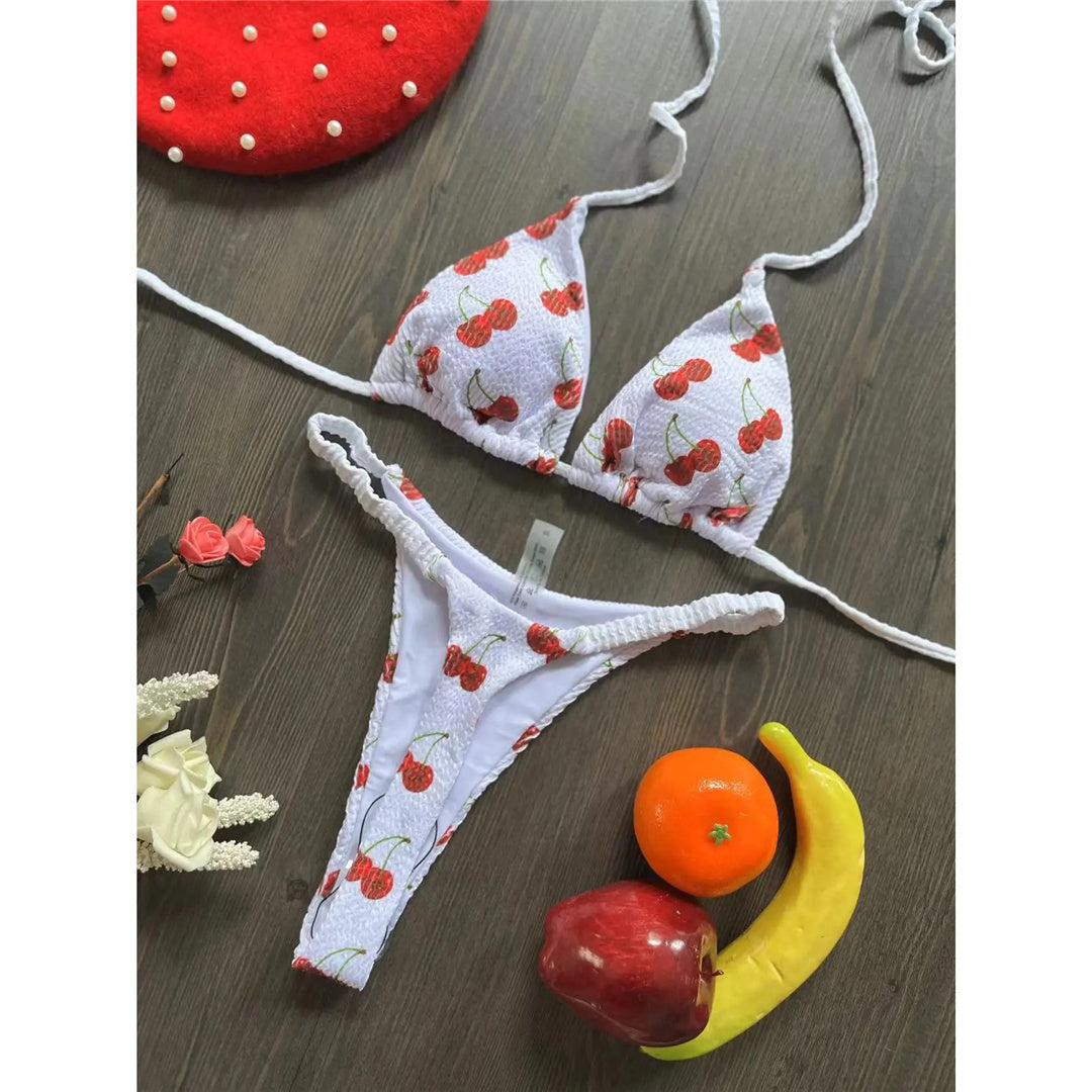 Lucy Printed Mini Micro Thong Halter Bikini