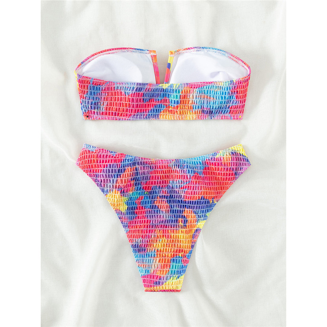 Dawn Printed Bandeau Wrinkled V Shaped Bikini