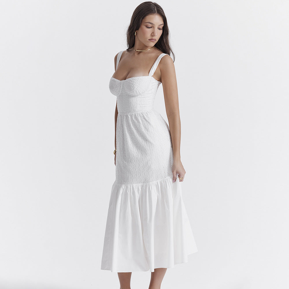 Ruth White Spaghetti Strap Midi Dress