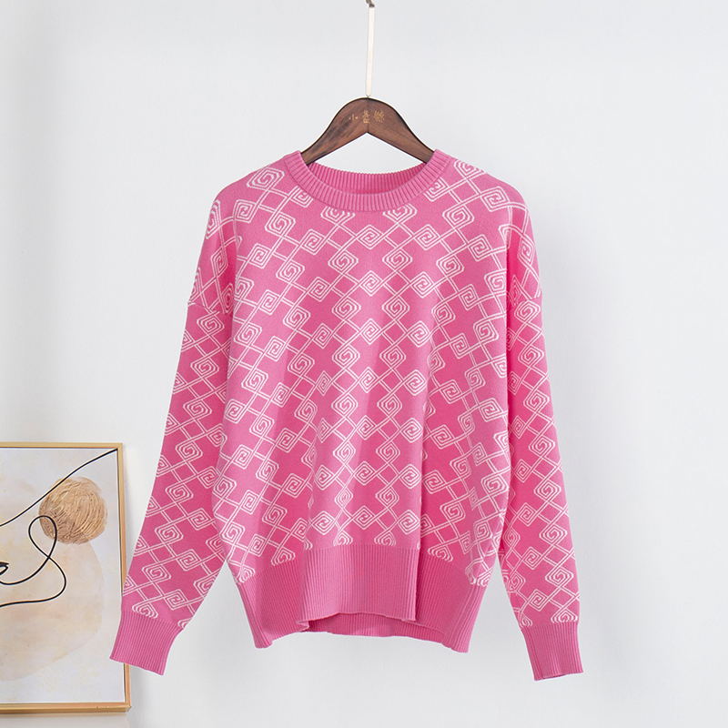 Adrianne Plaid Long Sleeve Oversize Knitted Women Pullover