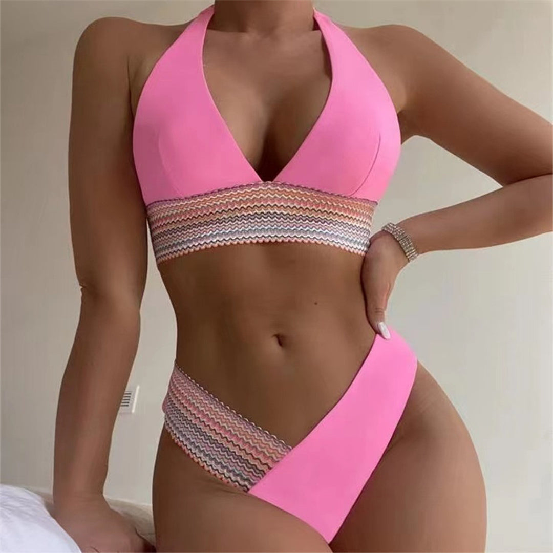 Carly Splicing Halter V Neck Bikini