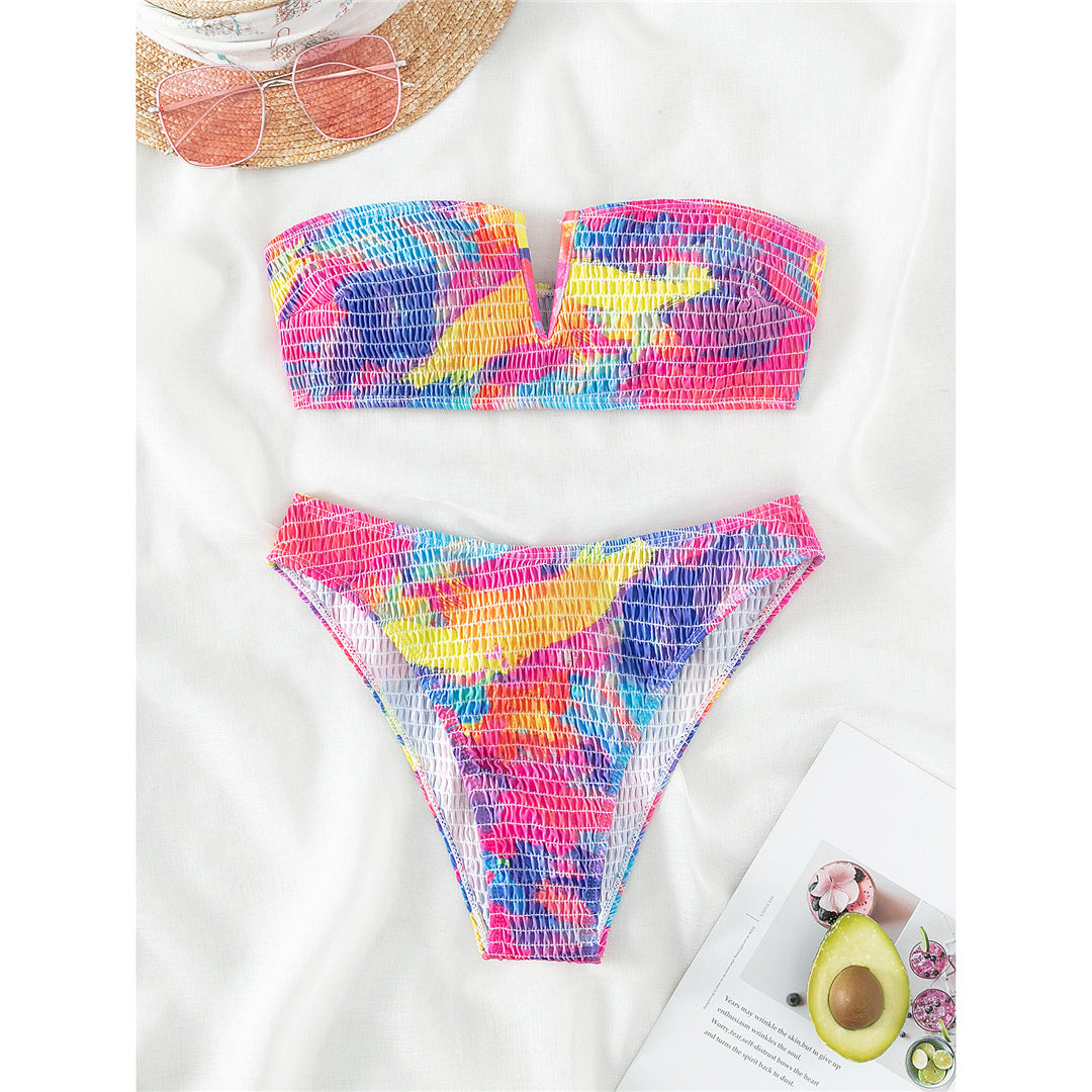 Dawn Printed Bandeau Wrinkled V Shaped Bikini