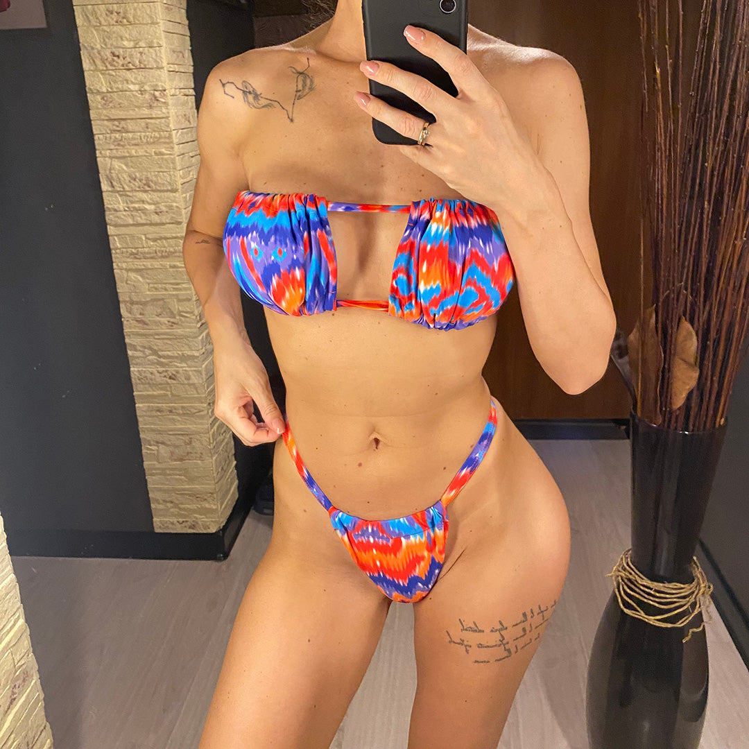 Cindy Sexy Printed Bandeau High Leg Cut Bikini