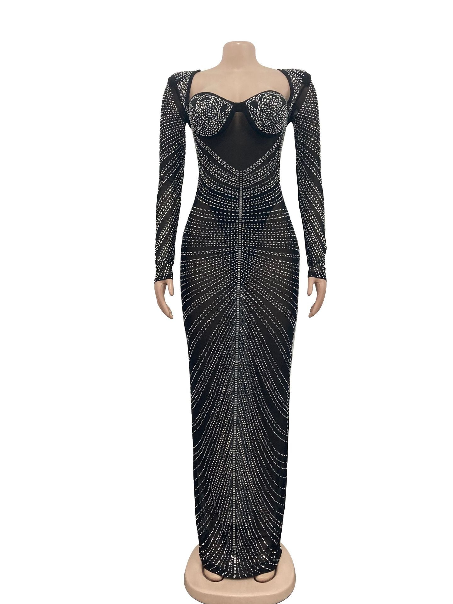 Helena Glitter Mesh See Through Party Maxi Dress