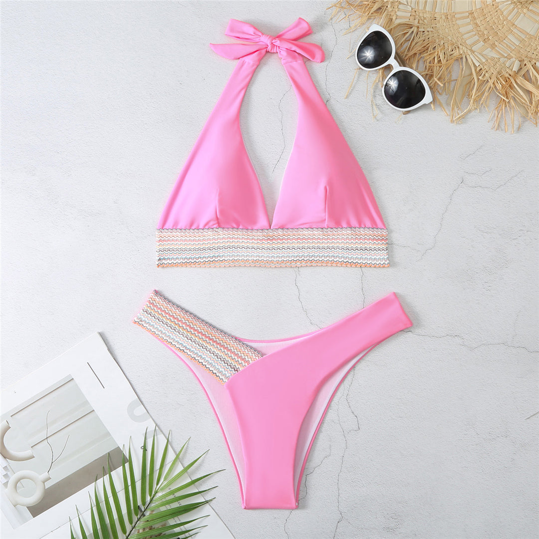 Carly Splicing Halter V Neck Bikini