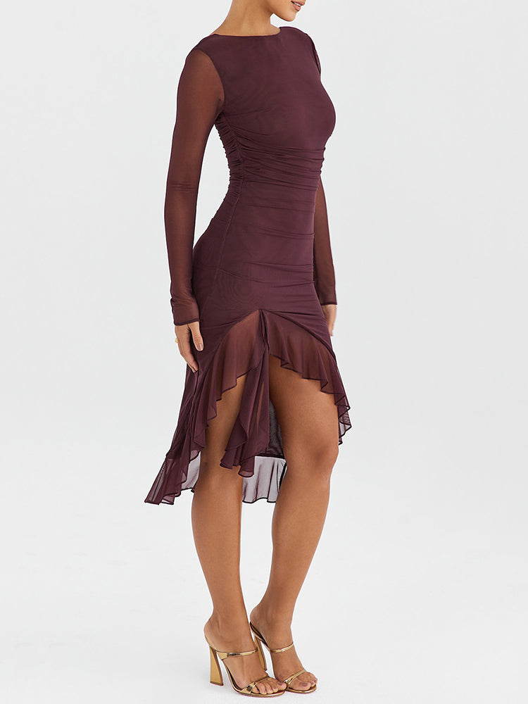 Candice Ruffle Ruched Midi Dress