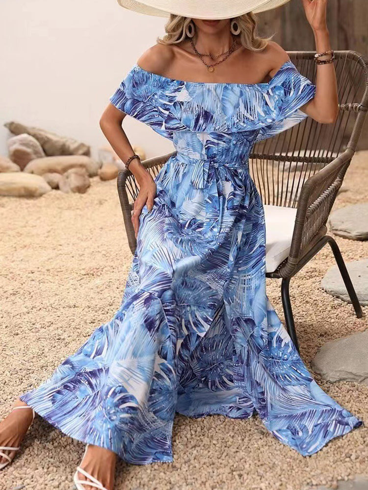 Angela Backless Off Shoulder Slit Boho Maxi Dress