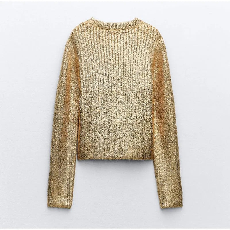 Cathy Fashion Gold O Neck Women Sweater