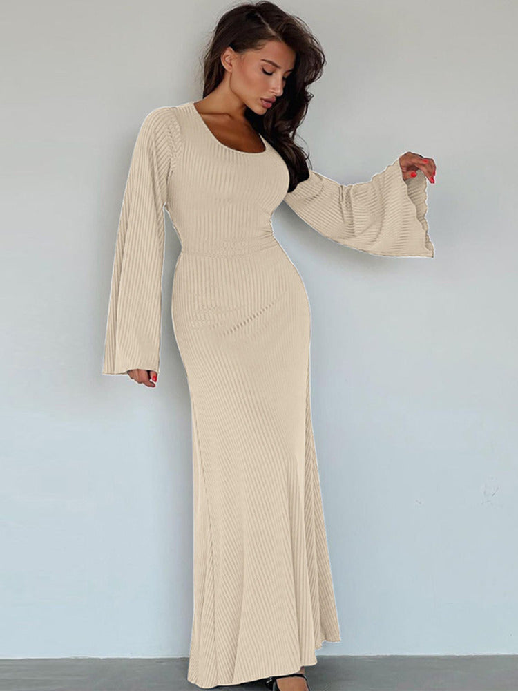 Penelope Ribbed Lace-up Long Sleeve Maxi Dress