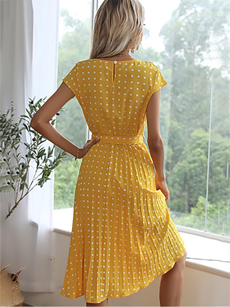 Jessie Summer Polka Dot Short Sleeve Midi Dress