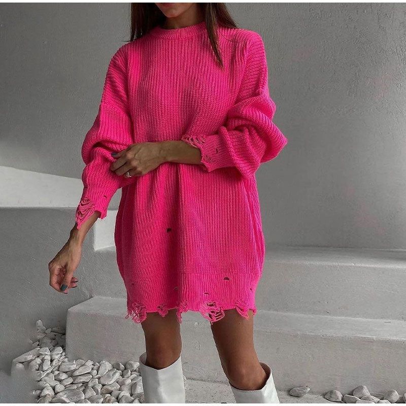 Dawn Ripped Crew Neck Long Sleeve Women Knit Sweater