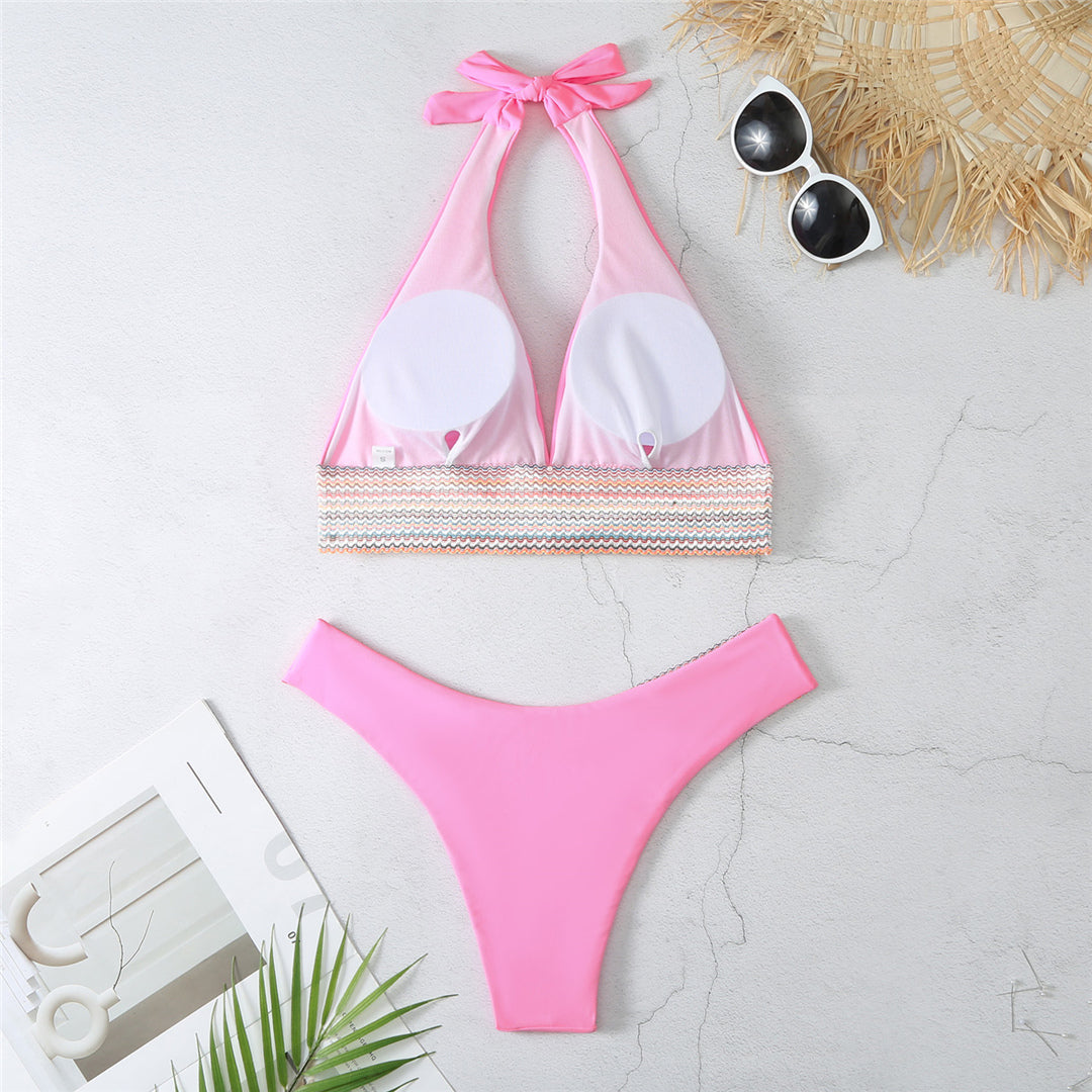 Carly Splicing Halter V Neck Bikini