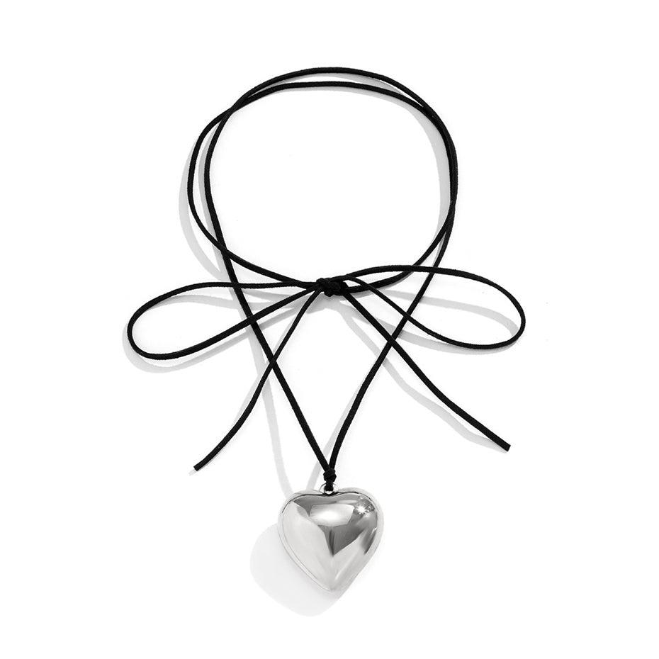 Monica Velvet Big Heart Pendant Choker Necklace