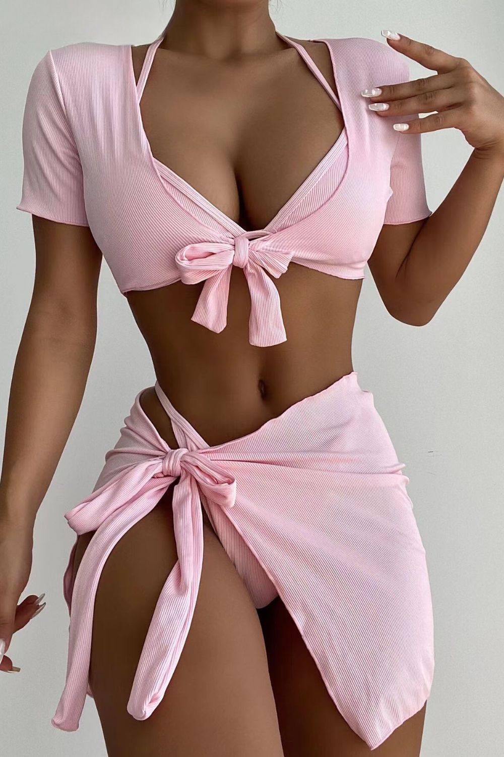 Pamela 4 Piece Set Ribbed Halter Bikini