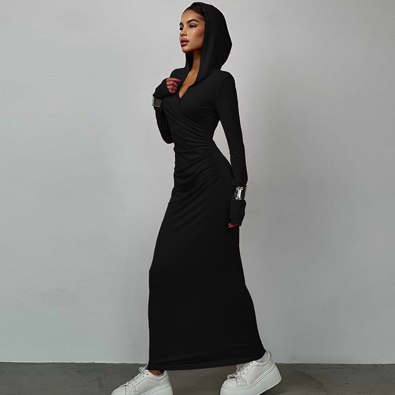 Ellen V Neck Hooded Maxi Dress