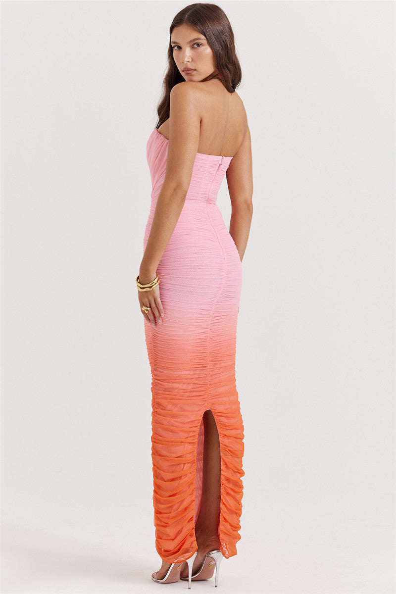 Becki Gradient Strapless Backless Sexy Maxi Dress